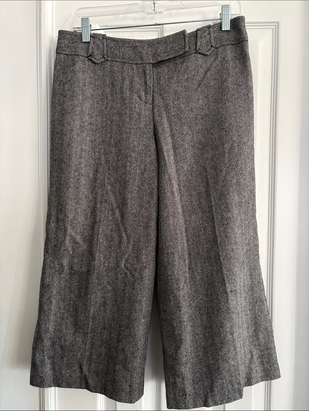 LOFT Wide Leg Herringbone Gray black Crop Pants sequins stripe Wool Silk blend